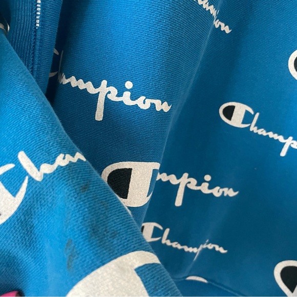 Champion Men's Reverse Weave Pullover Hoodie size Large. all-over logo print - Picture 7 of 7